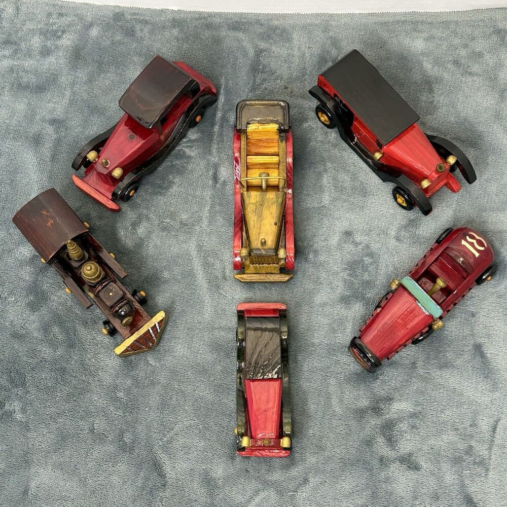 Lot 6 Vintage Handmade Wooden Cars Vehicles Toys Trucks Trains Handmade Painted - Picture 2 of 16